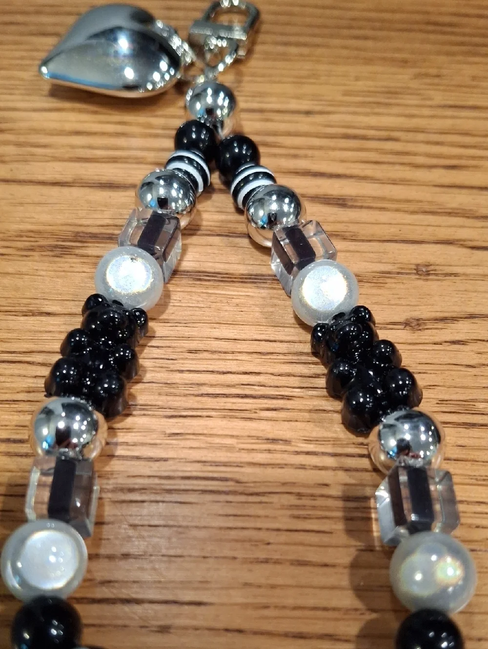 Black & White Beaded Heart Keychain/Bag Charm